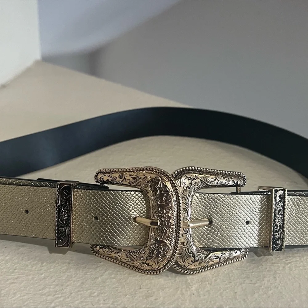 Metallic gold color  Western-Style Women's Belt Ornate Buckle boho chic one size